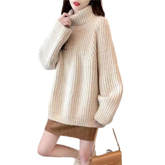 High Neck Loose Fitting Vintage Sweater Dress